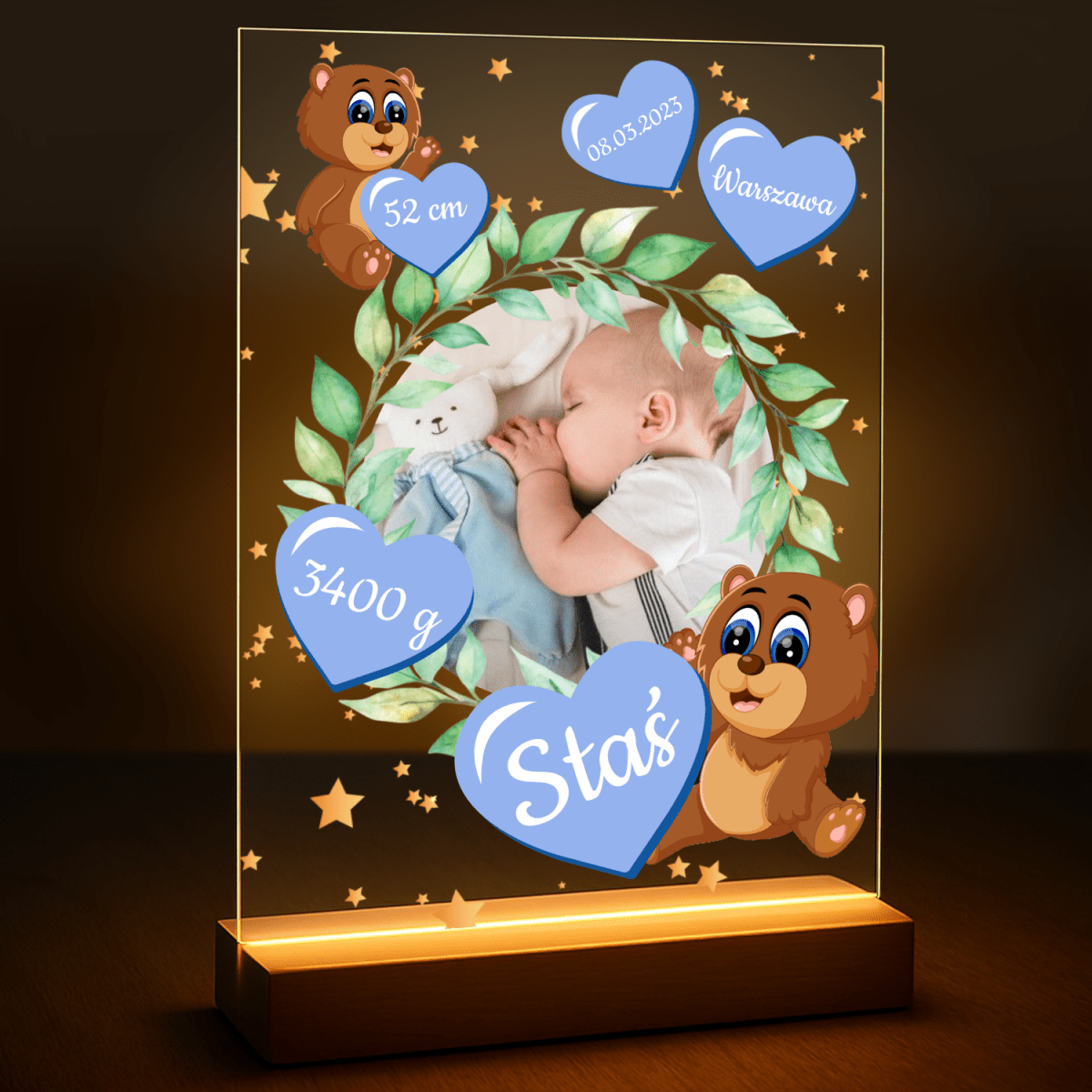 Metryka nowonarodzonego dziecka - druk na szkle z Twojego zdjęcia - Wymaluj Prezent
