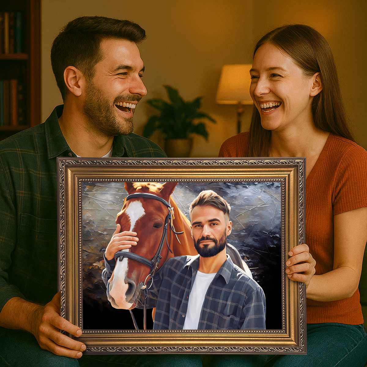 Image of Mężczyzna z koniem - obraz na płótnie z Twojego zdjęcia - Wymaluj Prezent