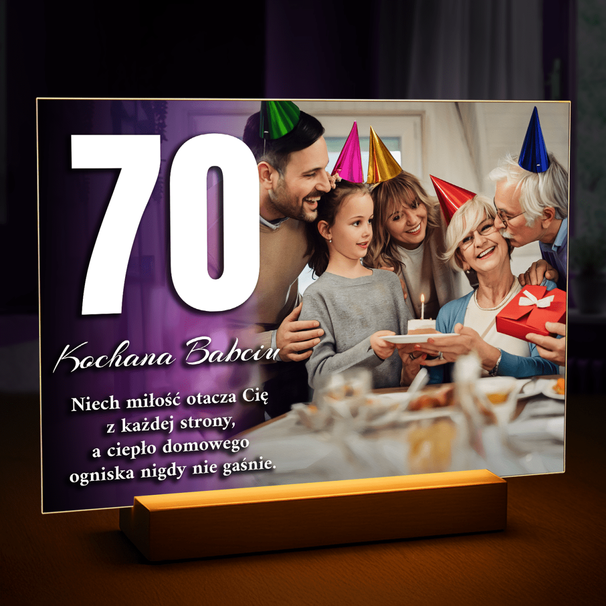 Na 70. urodziny - druk na szkle, portret z Twojego zdjęcia - Wymaluj Prezent