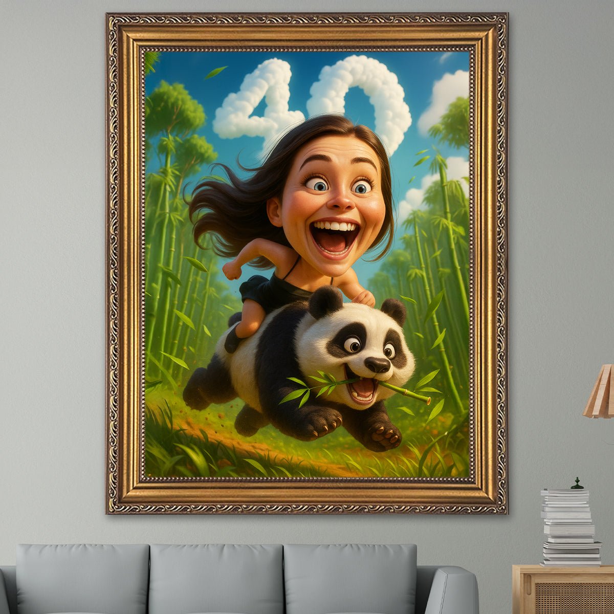 Na grzbiecie pandy z okazji 40. - obraz na płótnie z Twojego zdjęcia - Wymaluj Prezent