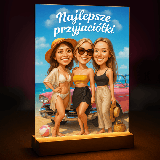 Najlepsze przyjaciółki w karykaturalnym stylu - druk na szkle, portret z Twojego zdjęcia