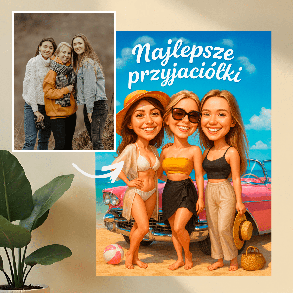 Najlepsze przyjaciółki w karykaturalnym stylu - druk na szkle, portret z Twojego zdjęcia - Wymaluj Prezent