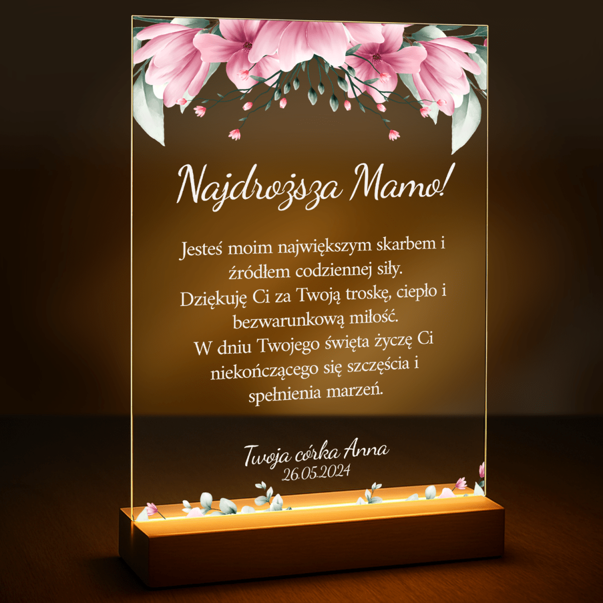 Image of Najlepsze życzenia dla kochanej mamy - druk na szkle z Twojego zdjęcia - Wymaluj Prezent