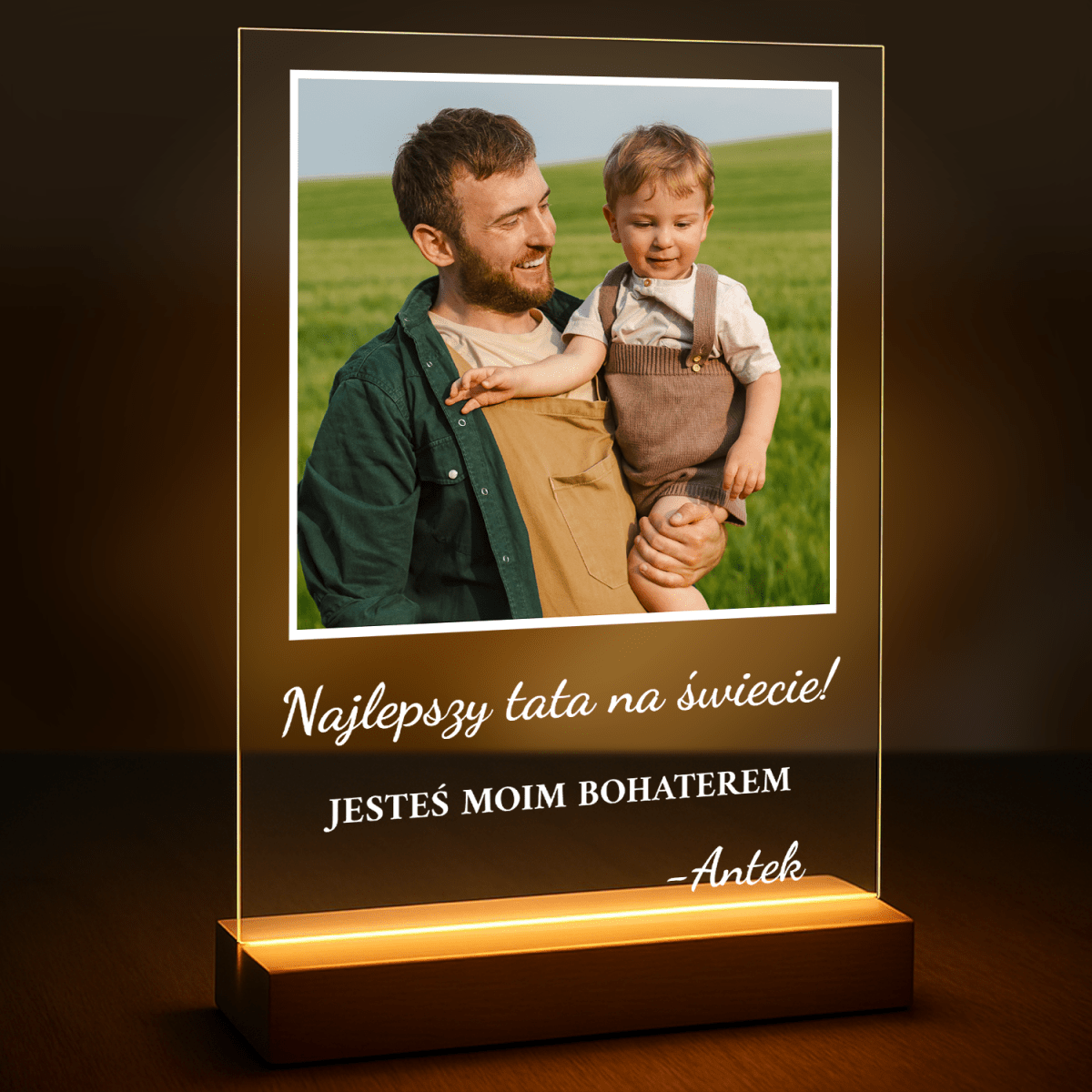 Najlepszy tata, prawdziwy bohater - druk na szkle z Twojego zdjęcia - Wymaluj Prezent