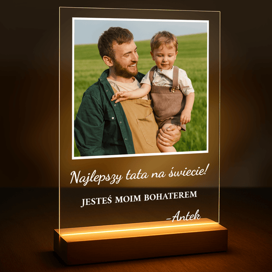 Najlepszy tata, prawdziwy bohater - druk na szkle z Twojego zdjęcia