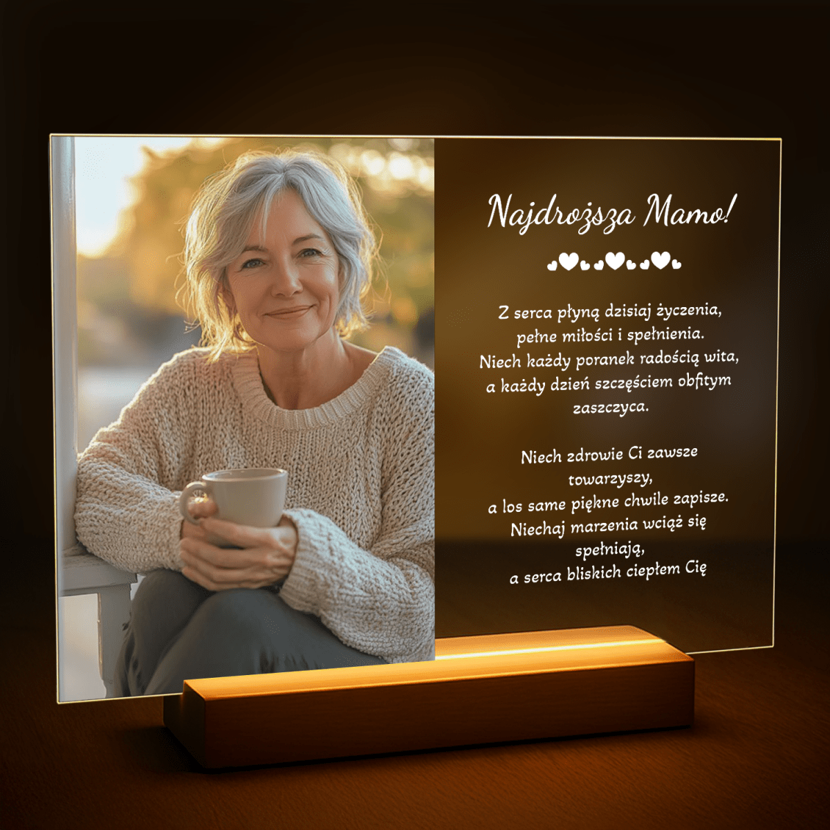 Najpiękniejsze życzenia dla mamy - druk na szkle z Twojego zdjęcia - Wymaluj Prezent