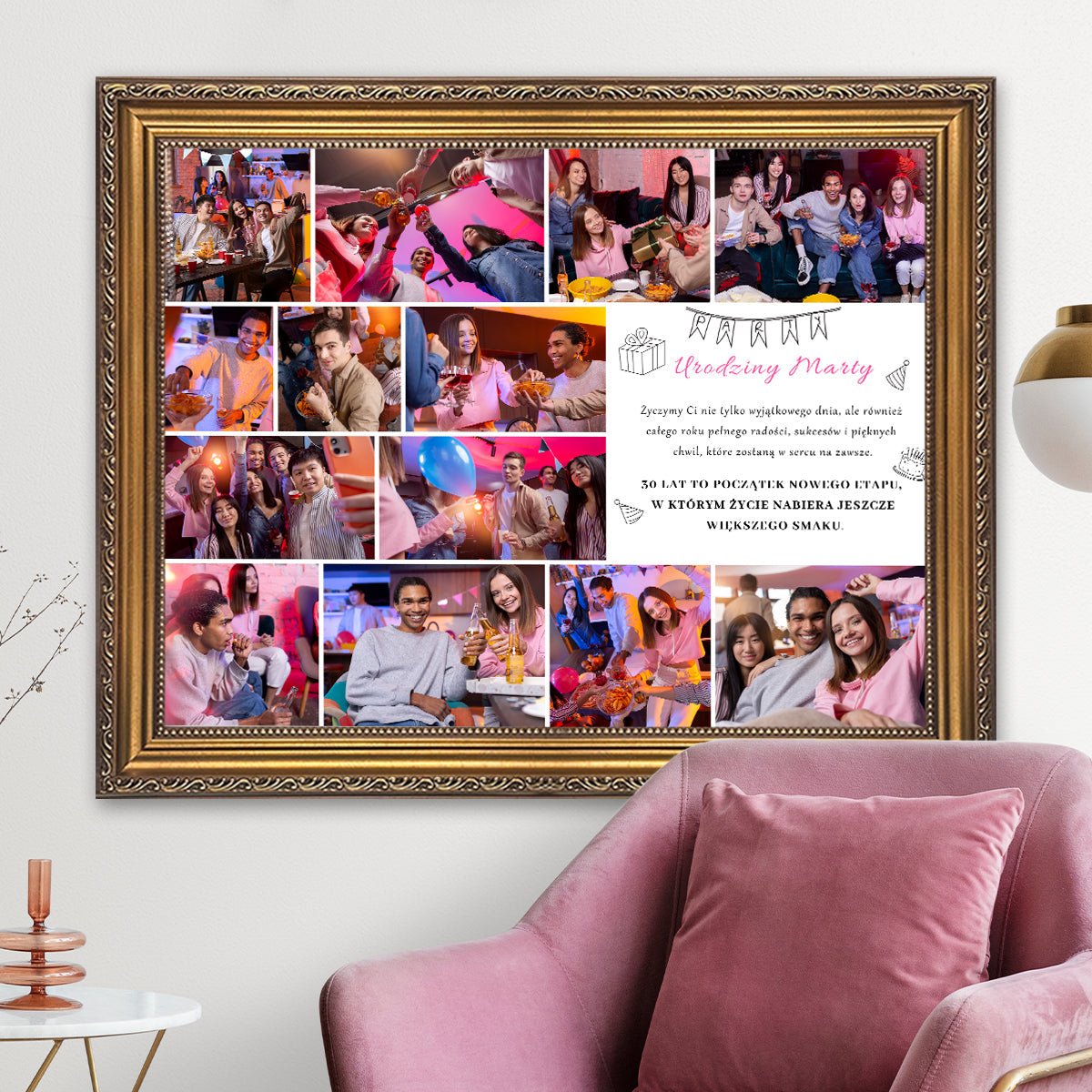 Najwspanialsze życzenia na 30. - kolaż na płótnie z Twojego zdjęcia - Wymaluj Prezent