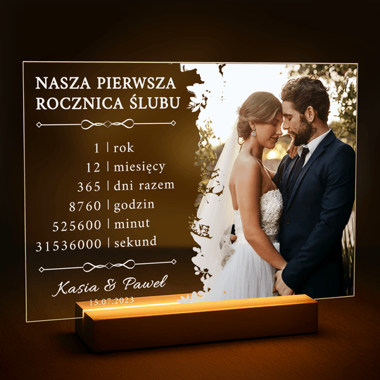 Nasza pierwsza rocznica ślubu - druk na szkle z Twojego zdjęcia