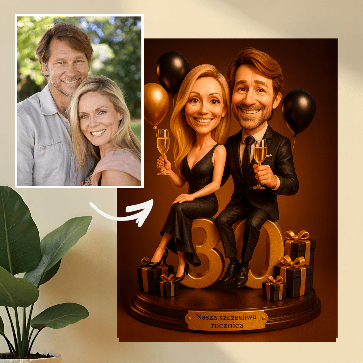 Image of Nasza szczęśliwa rocznica - druk na szkle, portret z Twojego zdjęcia - Wymaluj Prezent