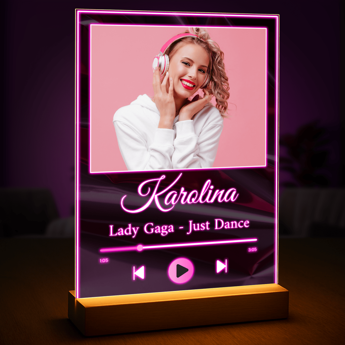 Neonowy projekt dla niej w stylu Spotify - druk na szkle z Twojego zdjęcia - Wymaluj Prezent