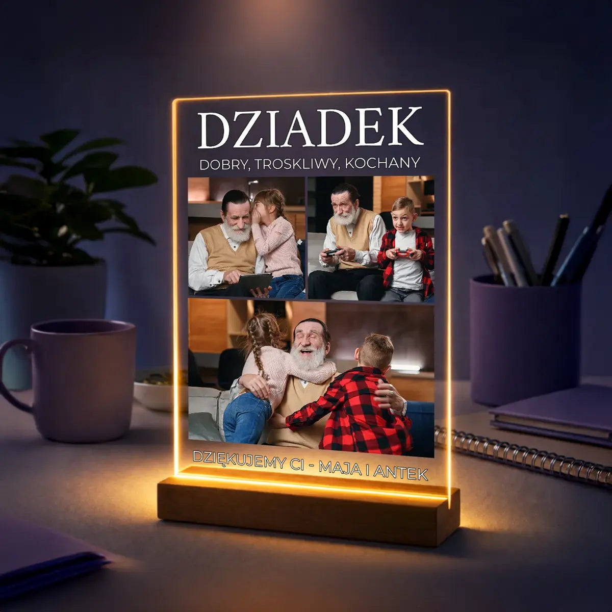 Oryginalny prezent dla dziadka na Dzień Dziadka – kolaż zdjęć na szkle Dobry Troskliwy Kochany