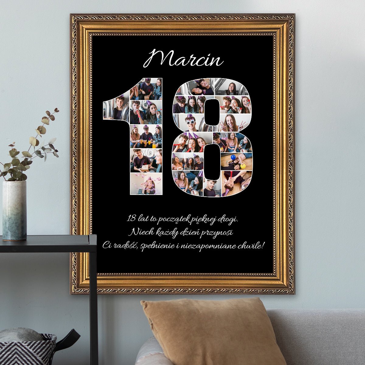 Osiemnastkowe życzenia + zdjęcia - kolaż na płótnie z Twojego zdjęcia - Wymaluj Prezent
