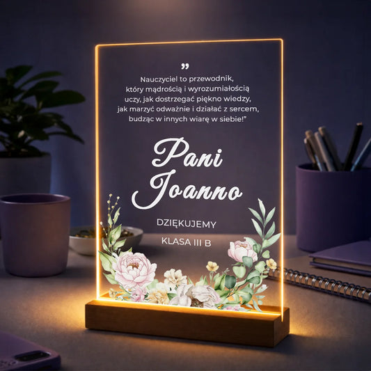 Prezent dla nauczycielki na zakończenie roku – personalizowany druk na szkle Podziękowania od uczniów