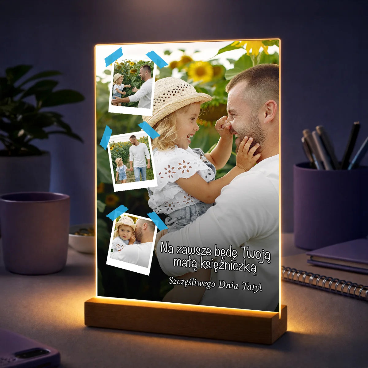 Oryginalny prezent dla taty na Dzień Ojca – personalizowany kolaż zdjęć na szkle Tata i córka