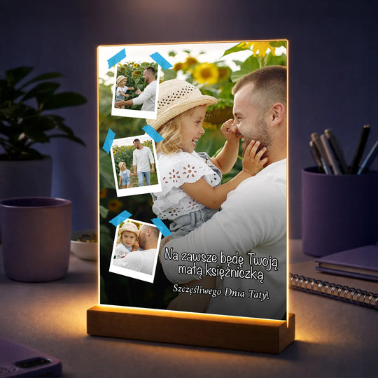 Oryginalny prezent dla taty na Dzień Ojca – personalizowany kolaż zdjęć na szkle Tata i córka