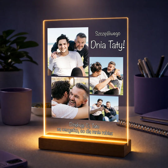 Oryginalny prezent dla taty – personalizowany kolaż zdjęć na szkle podziękowania dla taty