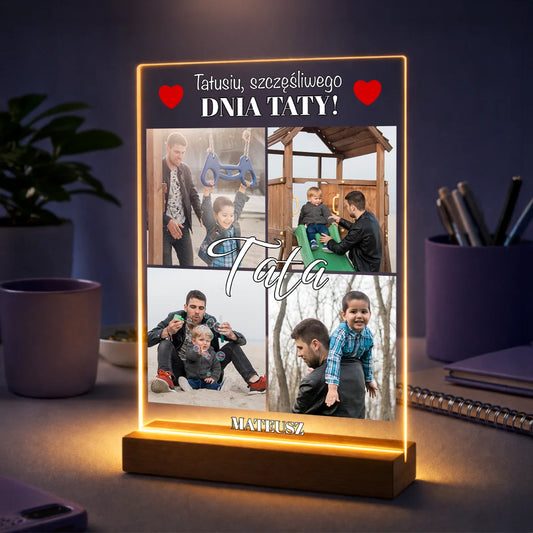 Pomysł na prezent dla taty na Dzień Ojca – kolaż zdjęć na szkle Szczęśliwego Dnia Taty