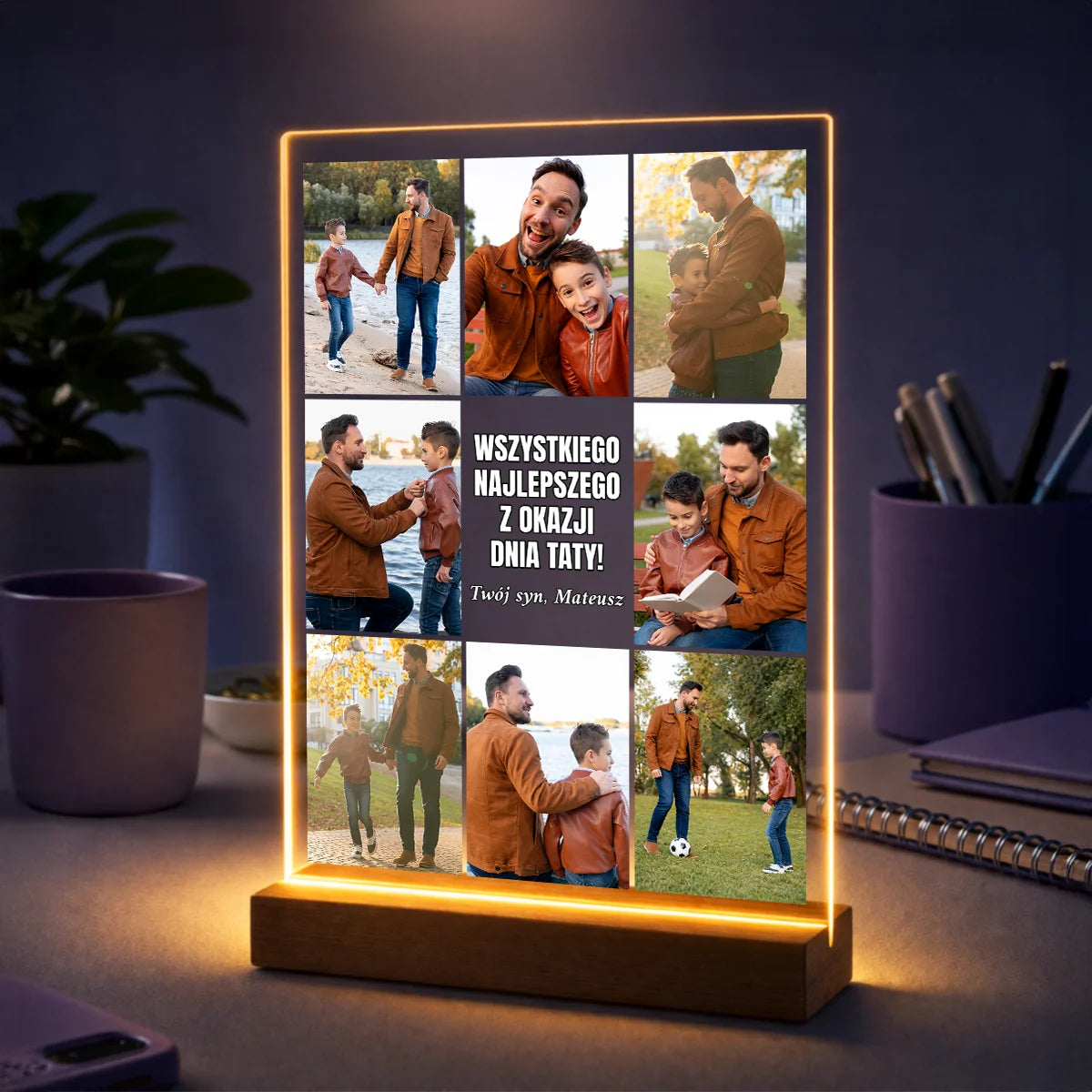 Pomysł na prezent dla taty na Dzień Ojca – kolaż 8 zdjęć na szkle z życzeniami od dziecka