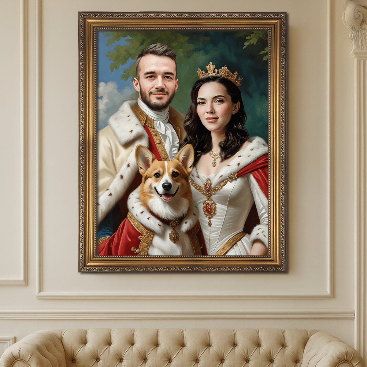 Para królewska i ich pupil - obraz na płótnie z Twojego zdjęcia - Wymaluj Prezent