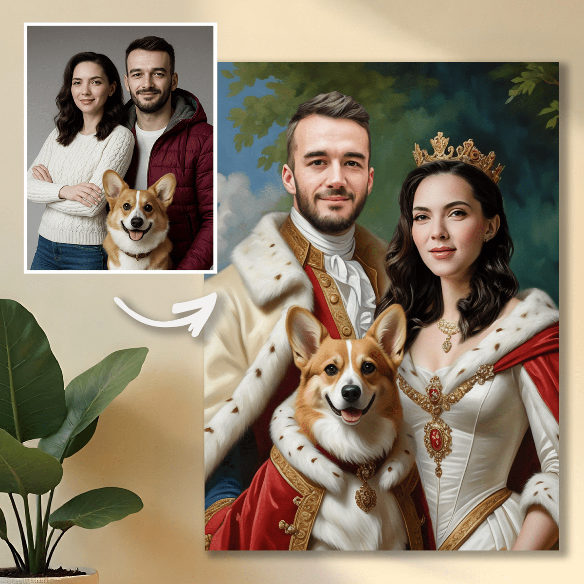 Image of Para królewska i ich pupil - obraz na płótnie z Twojego zdjęcia - Wymaluj Prezent