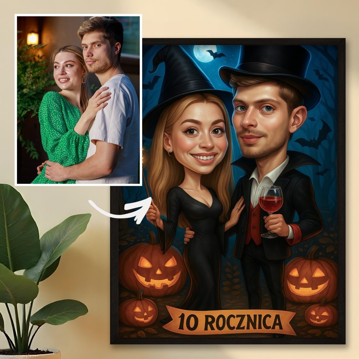 Para w klimacie halloween - druk na szkle, portret z Twojego zdjęcia - Wymaluj Prezent