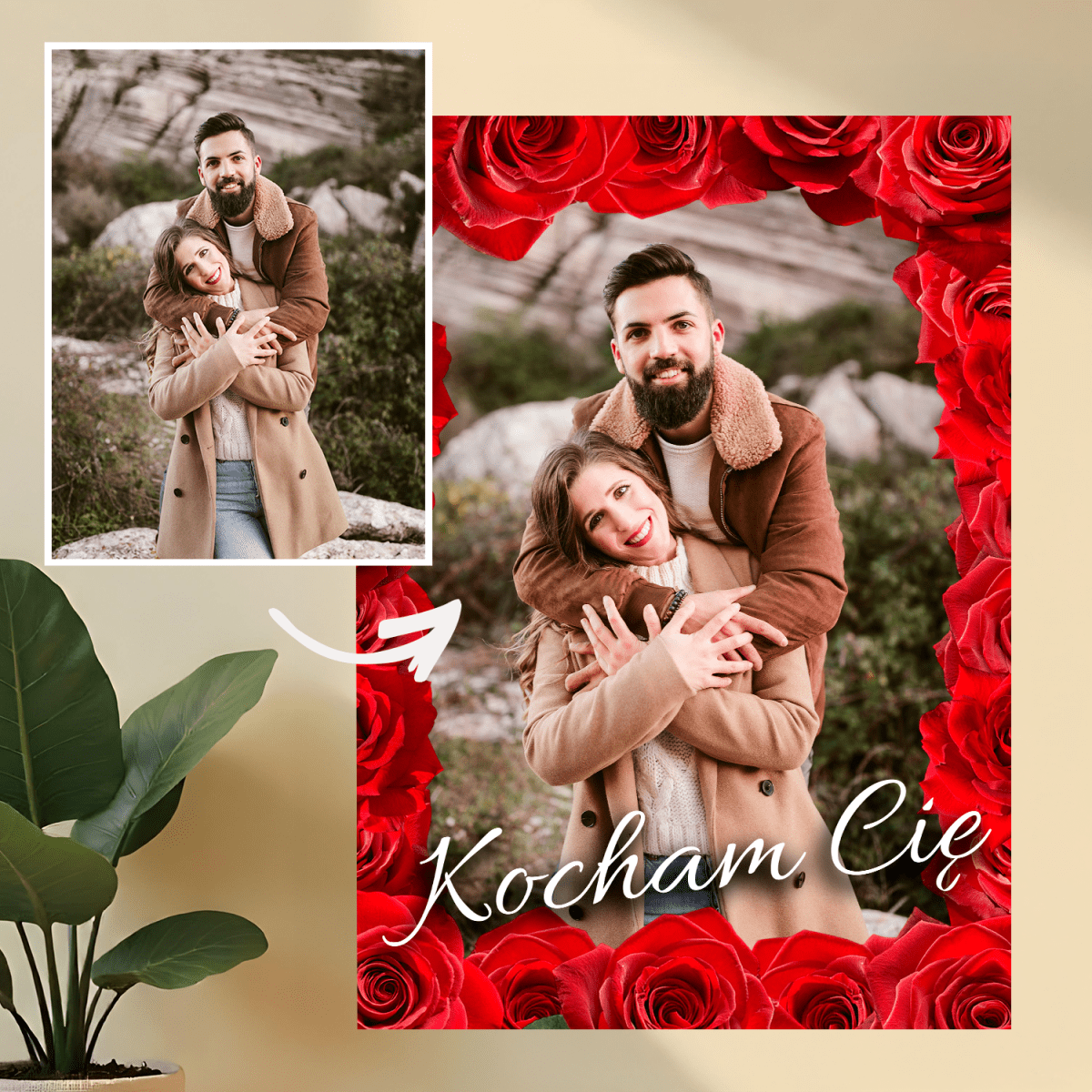 Para w różanej ramce - druk na szkle z Twojego zdjęcia - Wymaluj Prezent