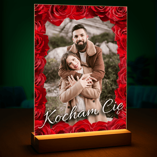 Para w różanej ramce - druk na szkle z Twojego zdjęcia