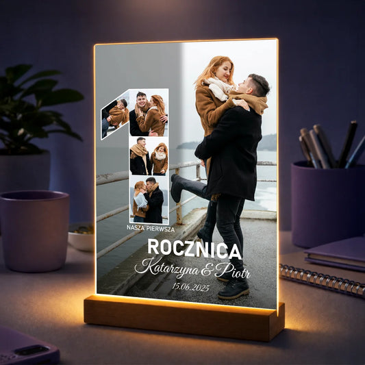 Oryginalny prezent dla pary na 1 na rocznicę – kolaż na szkle z tekstem Nasza Pierwsza Rocznica