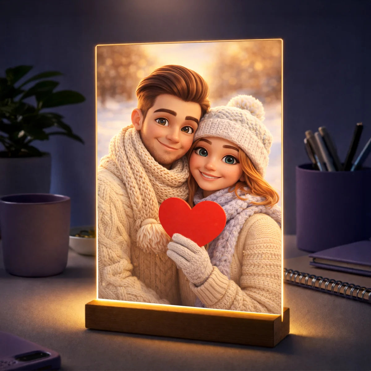 Prezent dla pary na Walentynki – portret ze zdjęcia na szkle w bajkowym stylu