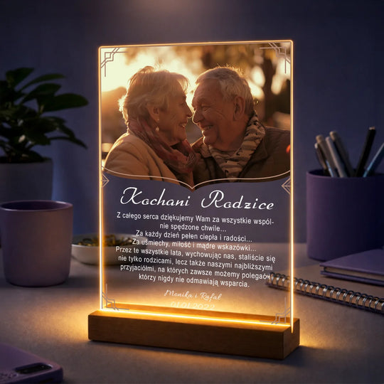 Prezent dla rodziców na Dzień Mamy i Dzień Taty – zdjęcie na szkle z podziękowaniami od dzieci