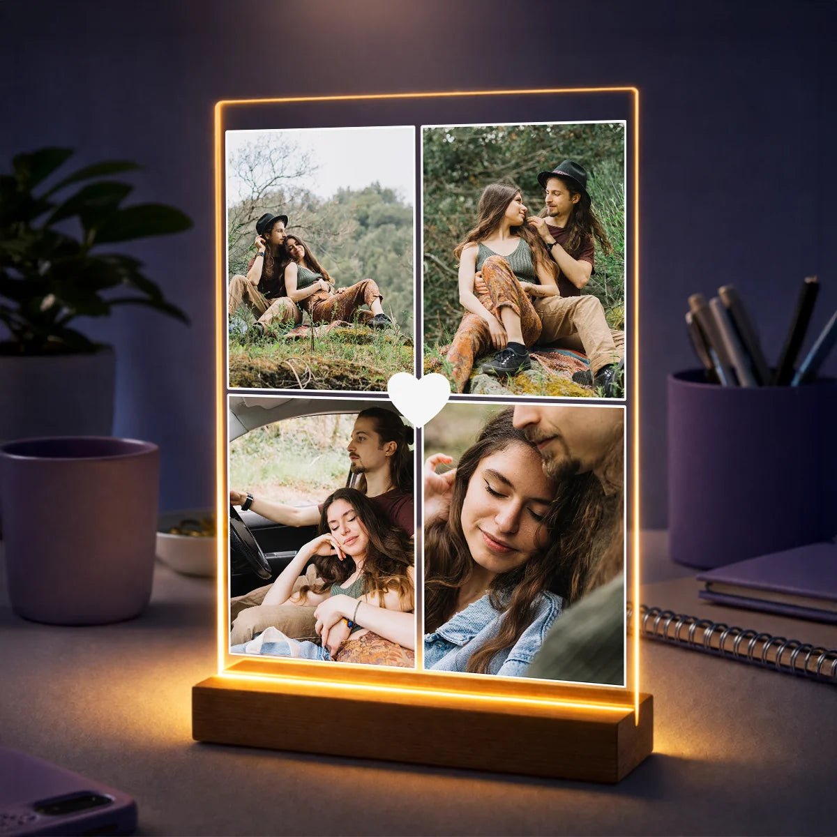 Oryginalny prezent dla pary na rocznicę – kolaż z 4 zdjęć na szkle Razem najlepiej