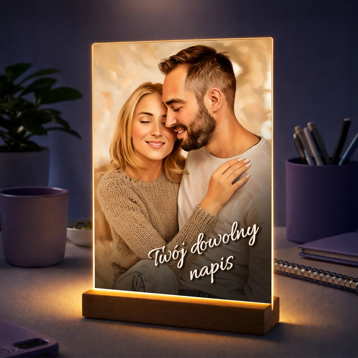 Pomysł na prezent dla pary na rocznicę – portret ze zdjęcia na szkle akrylowym Zakochana para