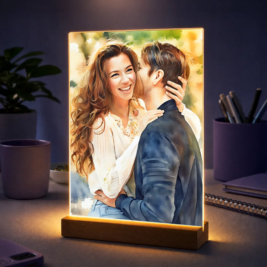 Oryginalny prezent dla pary na rocznicę – portret ze zdjęcia na szkle styl akwarela