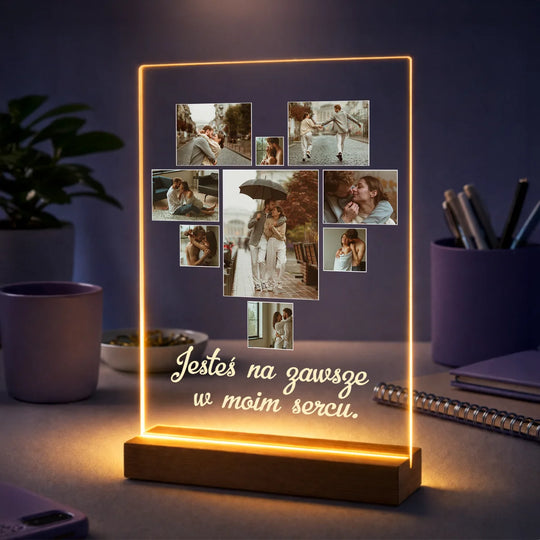 Prezent dla pary na rocznicę – kolaż zdjęć na szkle Serce z fotografii + tekst
