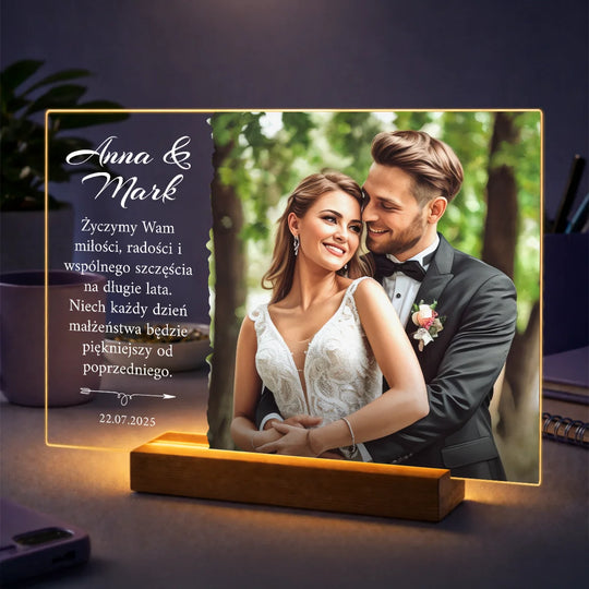 Prezent dla pary młodej na ślub – portret ze zdjęcia na szkle elegancka pamiątka ślubna