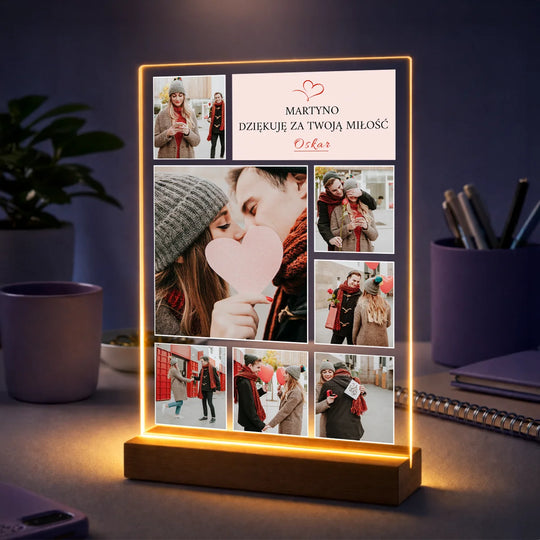 Pomysł na prezent dla kobiety na rocznicę – kolaż z 7 zdjęć z tekstem podziękowań
