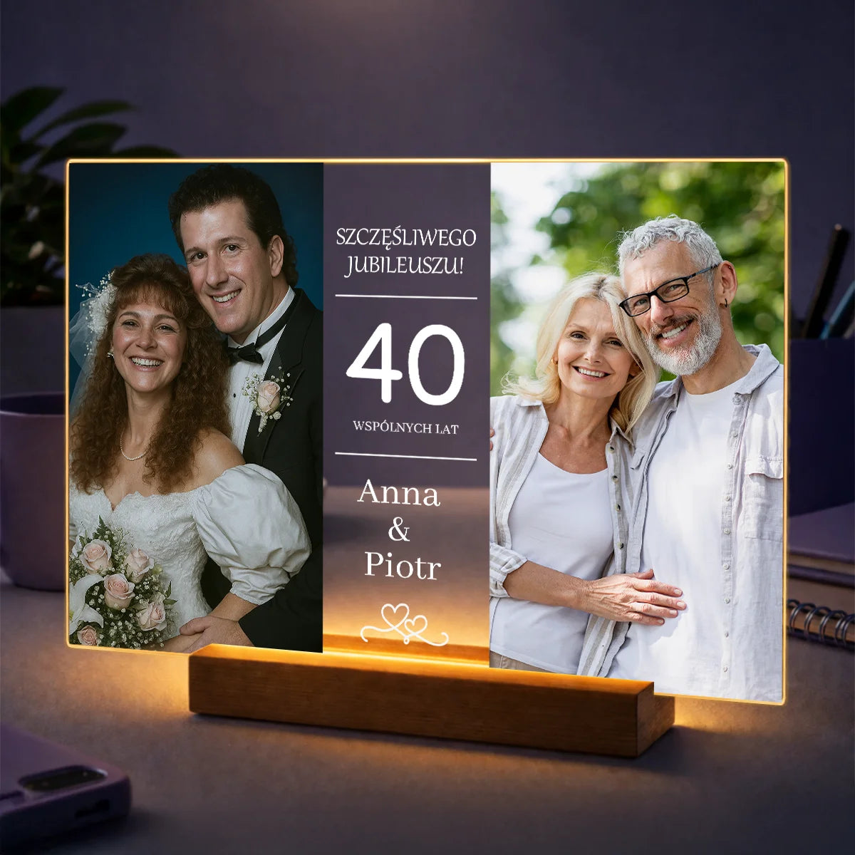 Oryginalny prezent dla pary na 40 rocznicę – kolaż 2 zdjęć na szkle 40 wspólnych lat