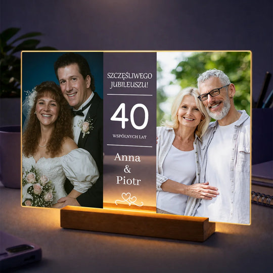 Oryginalny prezent dla pary na 40 rocznicę – kolaż 2 zdjęć na szkle 40 wspólnych lat