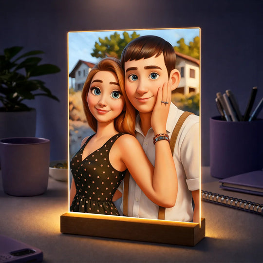 Oryginalny prezent dla pary na rocznicę – portret ze zdjęcia na szkle styl bajkowy Para zakochanych