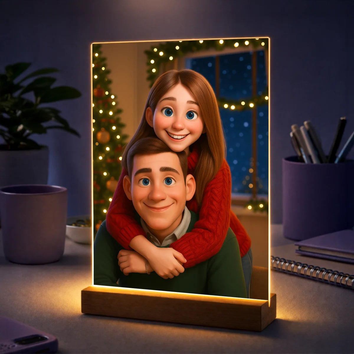 Prezent dla pary na święta – personalizowany portret ze zdjęcia na szkle Bajkowa para w święta