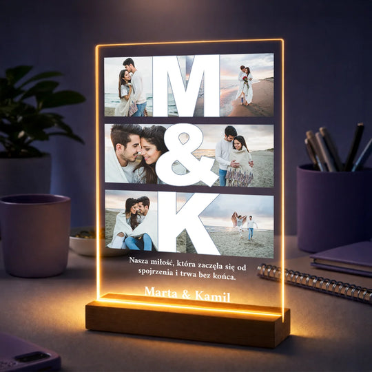 Pomysł na prezent dla pary na rocznicę – kolaż na szkle + inicjały pary Nasza Miłość