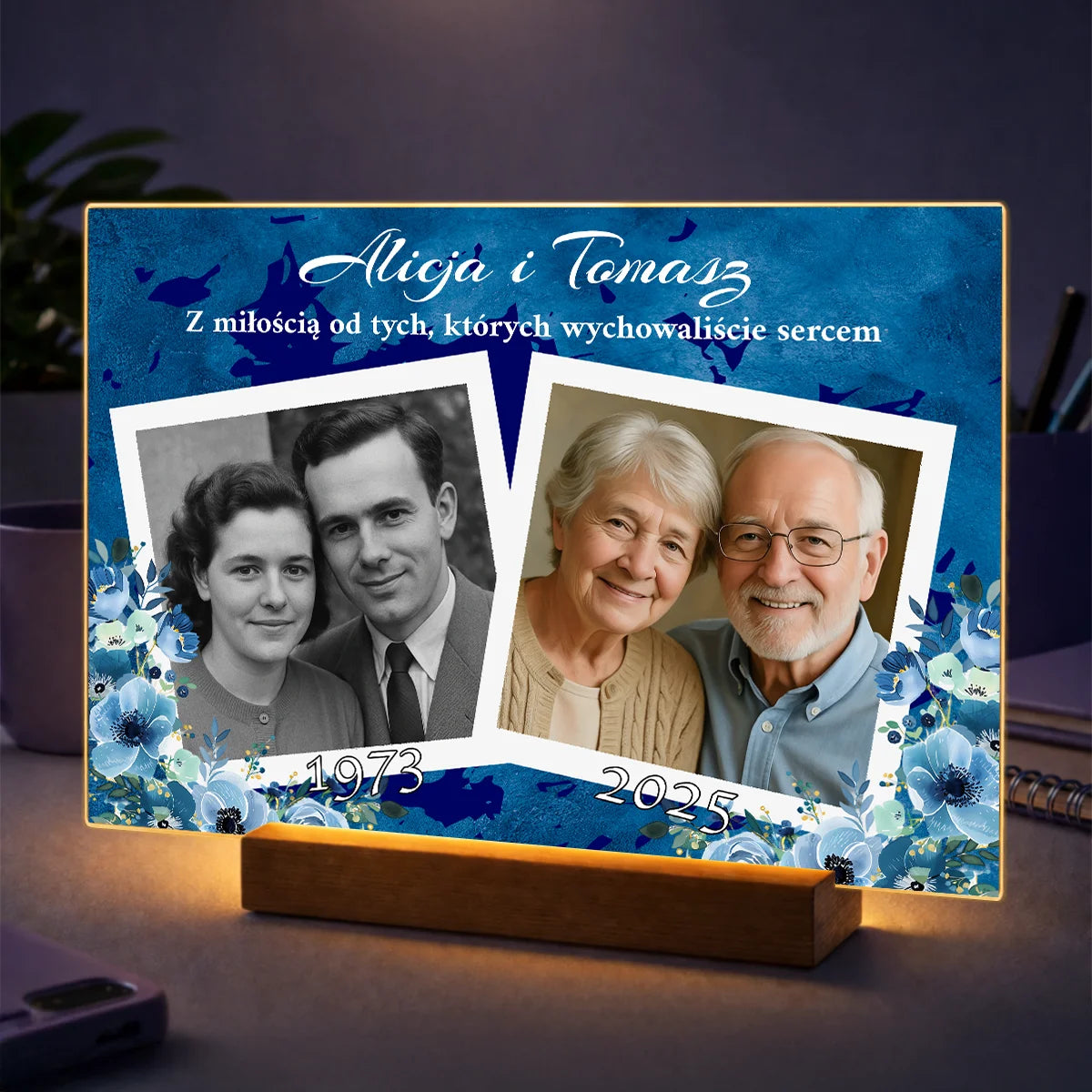 Pomysł na prezent dla dziadków na rocznicę – kolaż 2 zdjęć na szkle Miłości w kadrach czasu