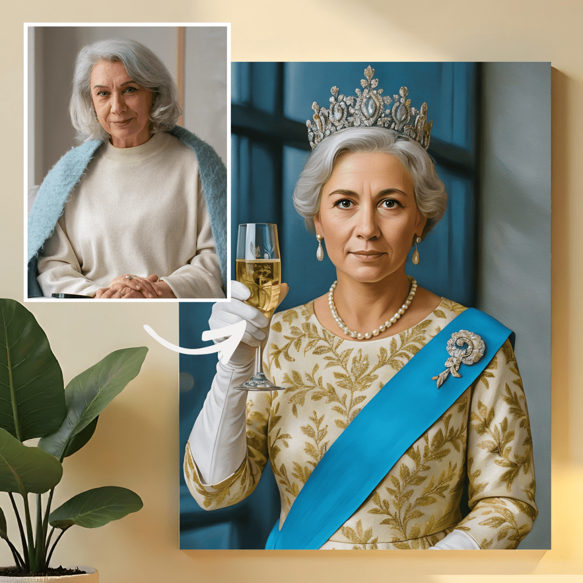 Image of Portret babci jako królowej - obraz na płótnie z Twojego zdjęcia - Wymaluj Prezent