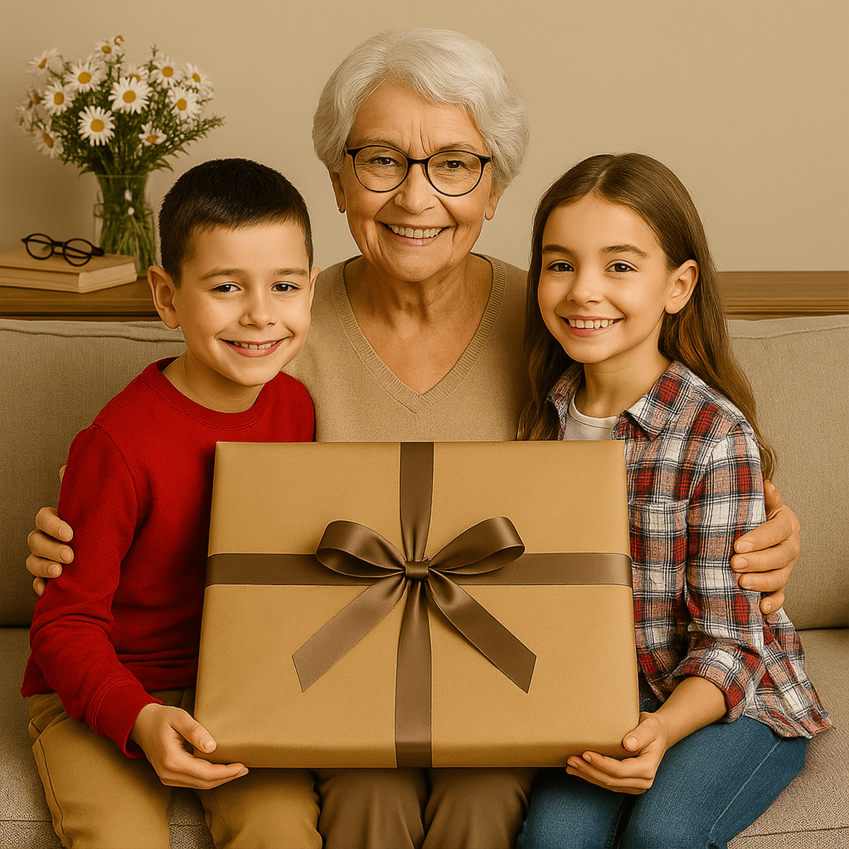 Image of Portret babci z wnukami - obraz na płótnie z Twojego zdjęcia - Wymaluj Prezent