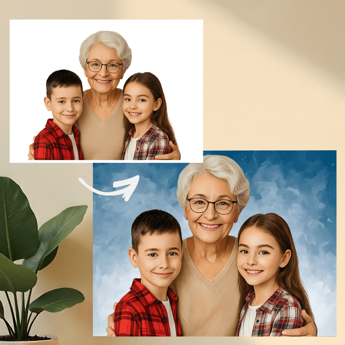 Image of Portret babci z wnukami - obraz na płótnie z Twojego zdjęcia - Wymaluj Prezent