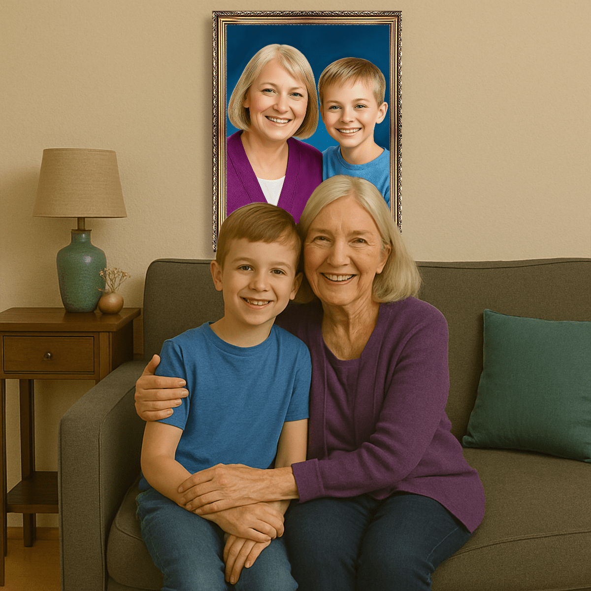 Image of Portret babci z wnukiem - obraz na płótnie z Twojego zdjęcia - Wymaluj Prezent