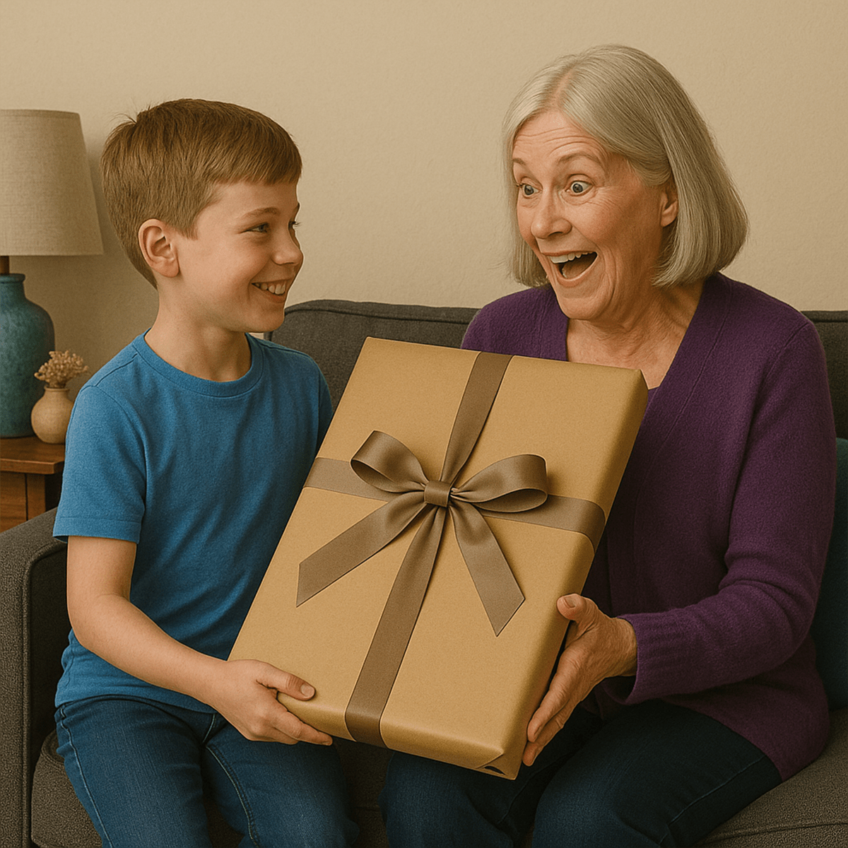 Image of Portret babci z wnukiem - obraz na płótnie z Twojego zdjęcia - Wymaluj Prezent