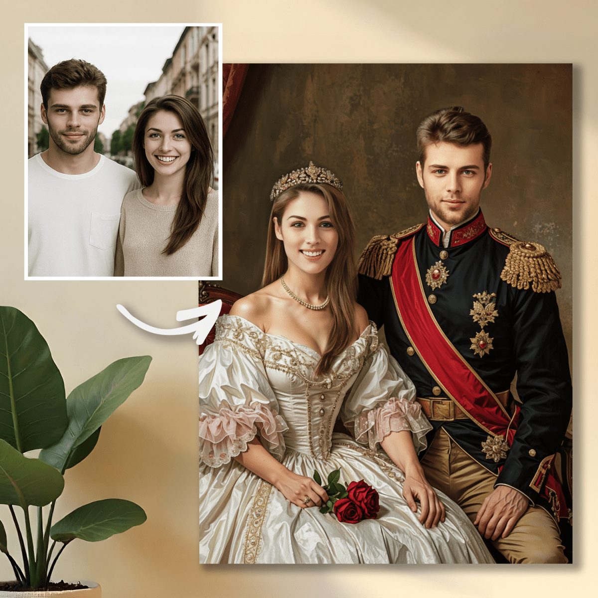 Image of Portret damy i generała - obraz na płótnie z Twojego zdjęcia - Wymaluj Prezent