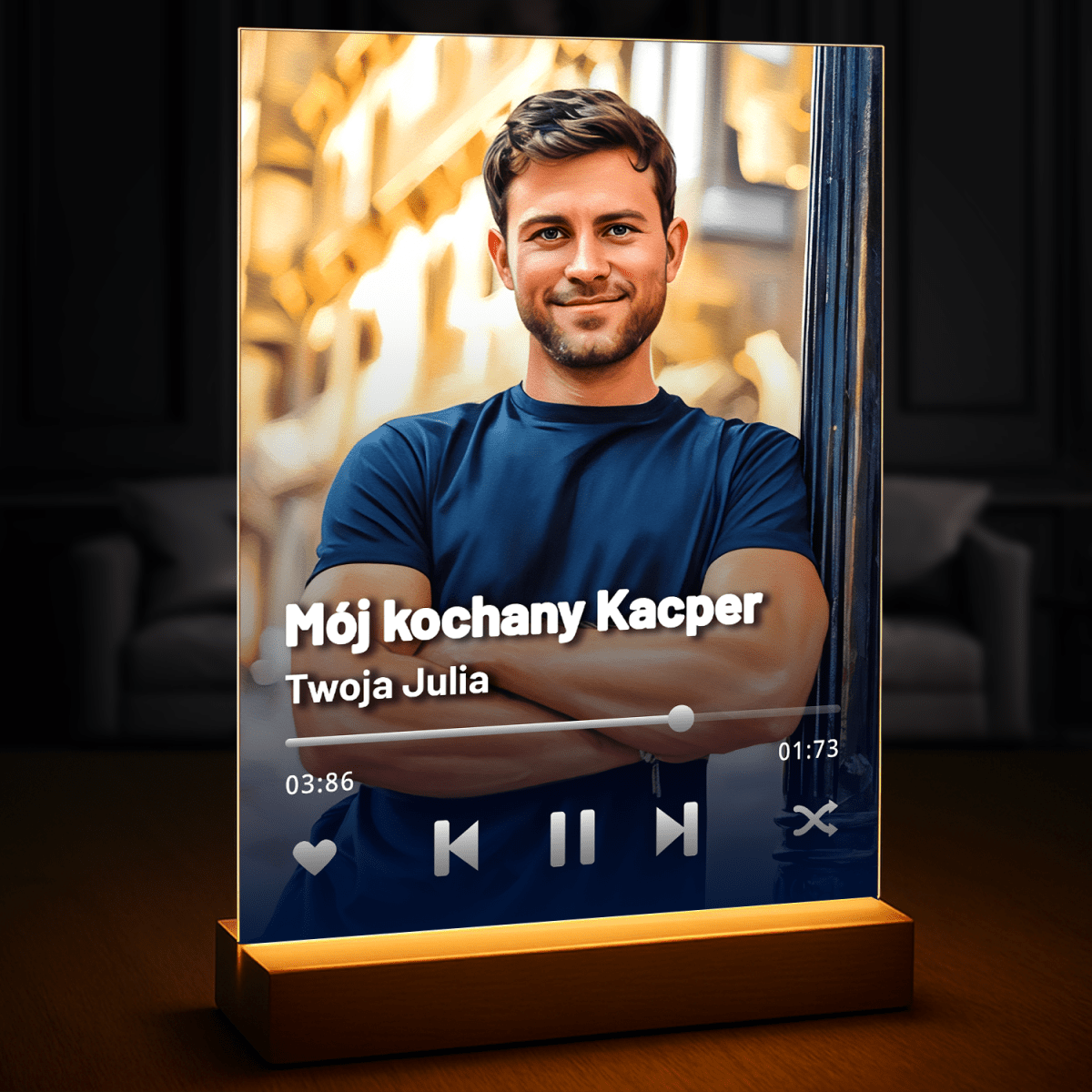 Portret dla niego w stylu Spotify - druk na szkle, portret z Twojego zdjęcia - Wymaluj Prezent