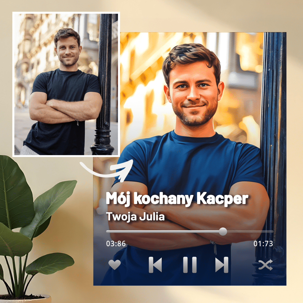 Image of Portret dla niego w stylu Spotify - druk na szkle, portret z Twojego zdjęcia - Wymaluj Prezent
